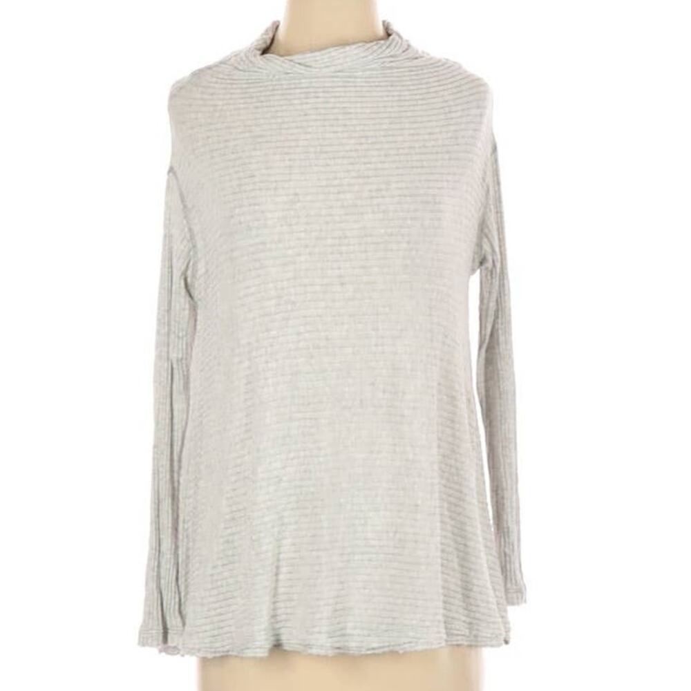 Free People Lover Rib Split Back Pullover‎ Light Gray Women's XS Casual Top